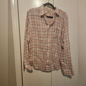 Faherty Linen Pink Plaid Buttonup M